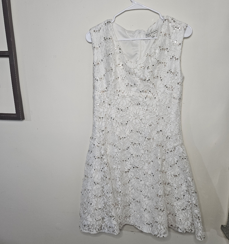 Ryan Michael Women's Large White Sequines Sleeveless Party Dress